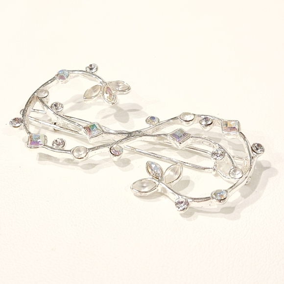 Vintage Givenchy Silver Tone Swarovski Crystal Floral Hair Barrette Clip NWT